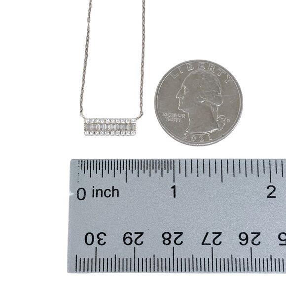 Vintage Sterling Silver 925 Gold Tone Cubic Zirconia Bar Pendant Necklace 16"-18 - Picture 3 of 4